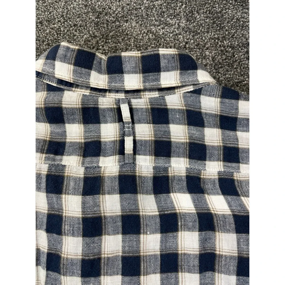 Banana Republic Shirt Mens S Camden Fit Button Down Linen Long Sleeve Plaid Blue